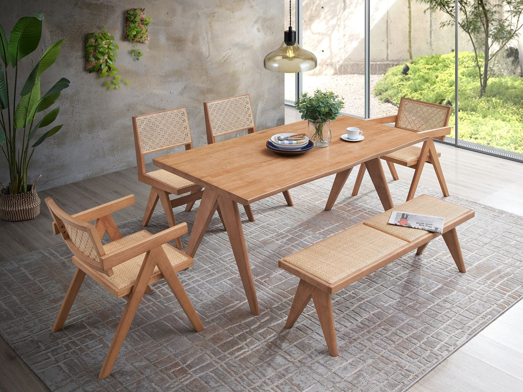 Outdoor patio furniture arranged in a relaxed garden setting