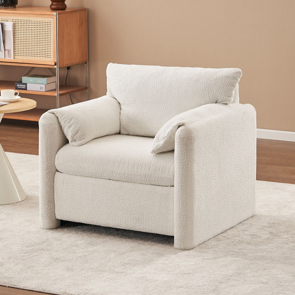002 Fixed-Modern Sofa Chair, Elegant Single Sofa Chair with Soft Chenille Cushion for Living Room, Bedroom and Office, Ivory White