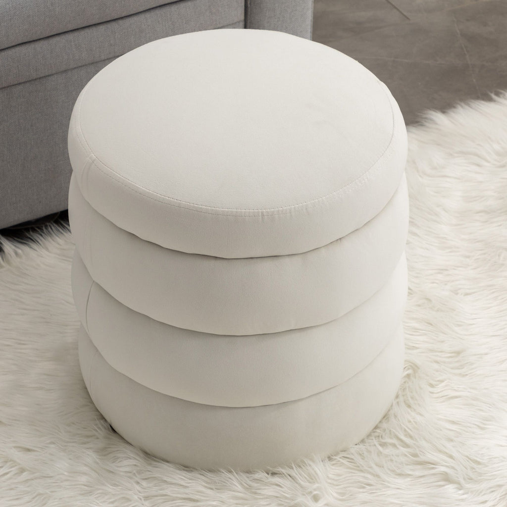 006-Soft Velvet Round Ottoman Footrest Stool,Ivory