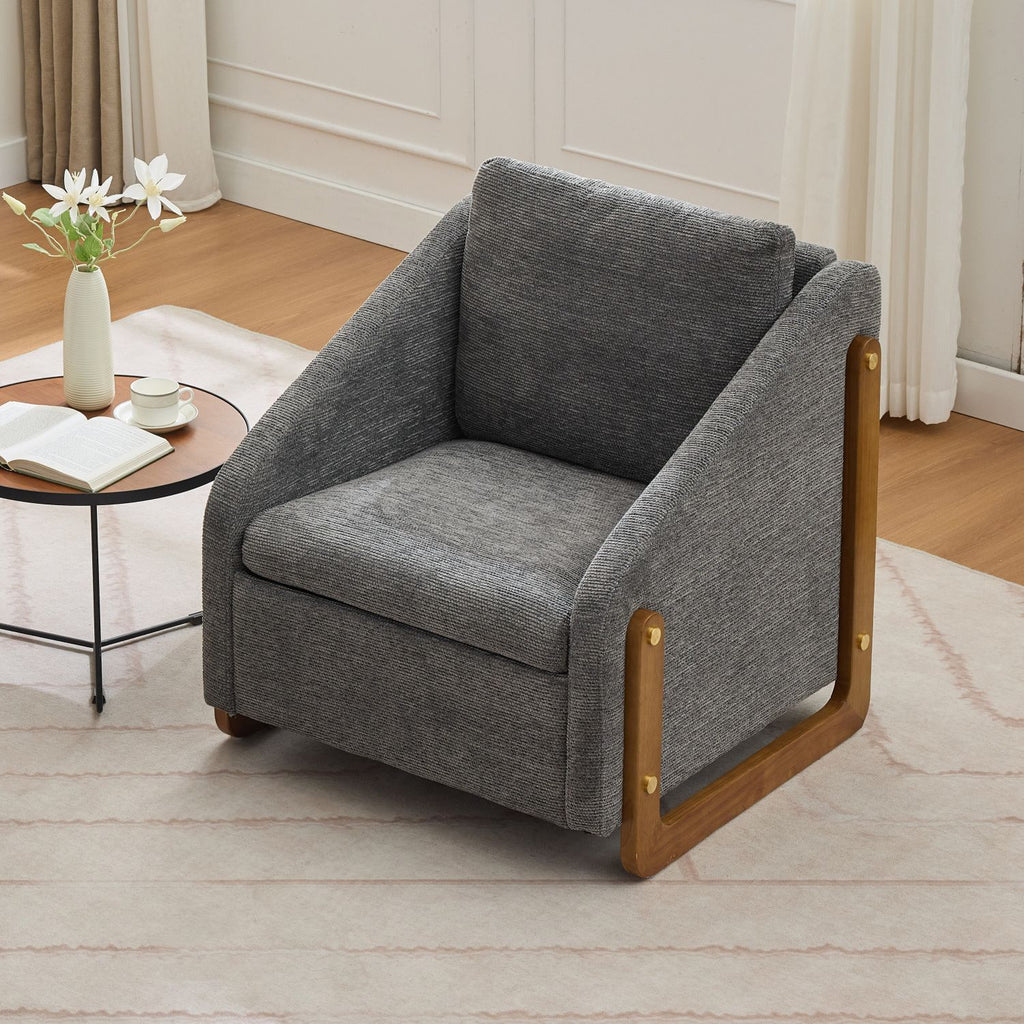 057- Set of 1 Chenille Fabric Modern Upholstered Armchair with Wooden Side Frame , Accent Leisure Chair with Cushioned Seat and Backrest for Living Room, Bedroom,Gray
