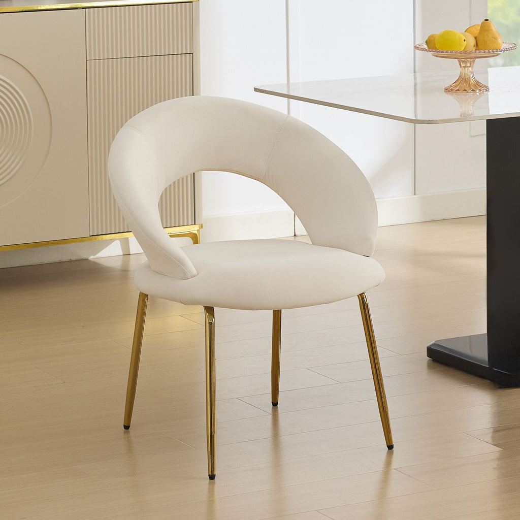 061-Set of 1 Velvet Fabric Dining Chairs With Curved Backrest and Golden Metal Legs for Kitchen or Dining Room ,White