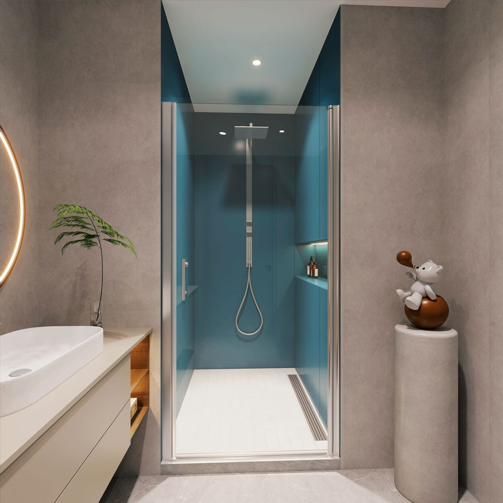 1 3/8" adjustment,universal pivot shower door, open outside, with 1/4" tempered glass and Polished Chrome finish 2872