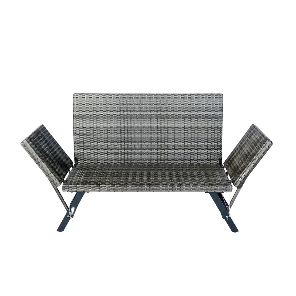 1 PCS Patio Wicker Side Foldable Bench Patio Backyard Conversation Bench Grey Wicker + Dark Grey Cushion