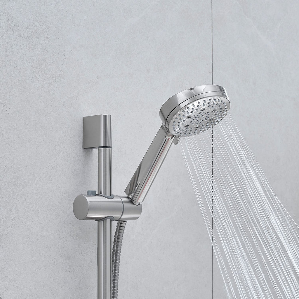 10-Inch Shower System, Slide Bar Shower Faucets Sets Complete Round Shower Heads and 5-Spray Handheld Combo, Wall Mounted Brushed Nickel Shower Faucet