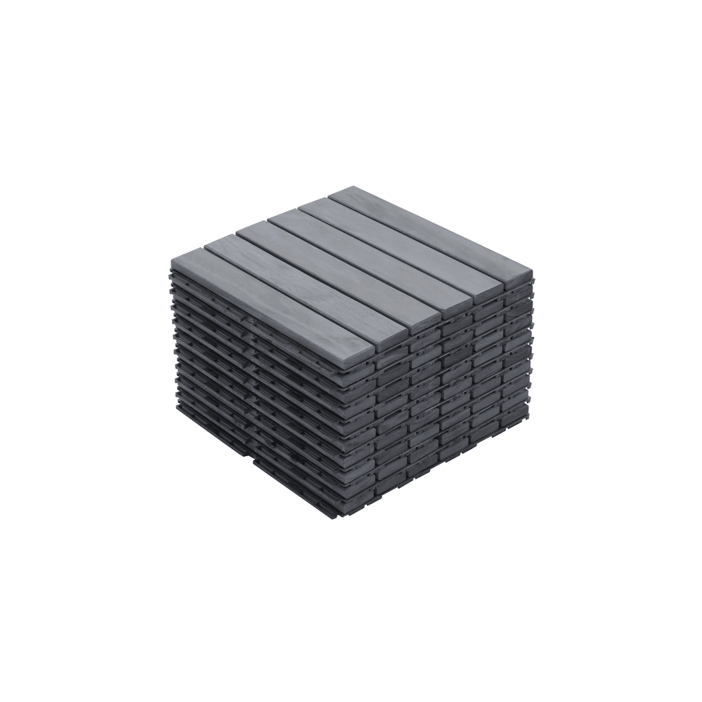 10 PCS Interlocking Deck Tiles Striped Pattern, 12" x 12" Square Light Gray Acacia Hardwood Outdoor Flooring for Patio, Bancony, Pool Side,...