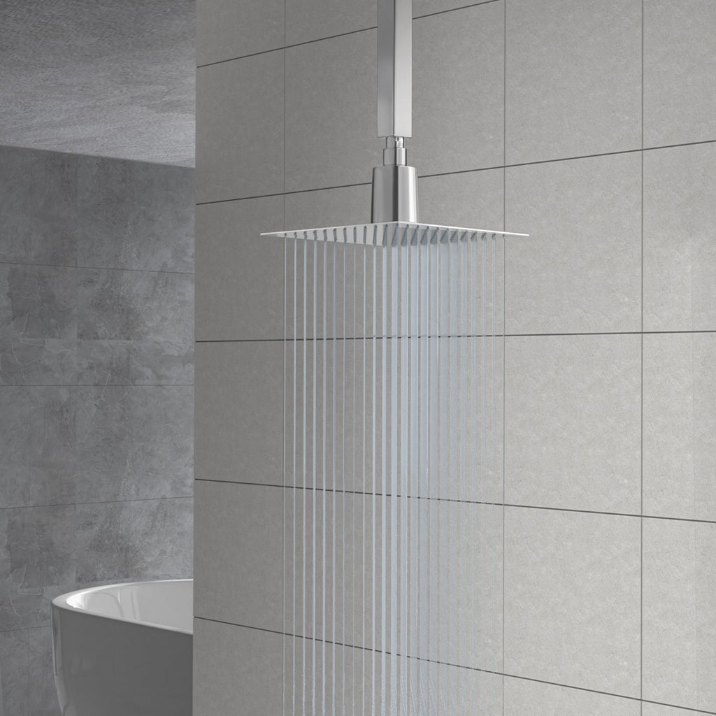 10" Square Rain Shower Head, Ultra-Thin Design 304 Stainless Steel Ceiling Shower Head, Wall/Ceiling Mounted, Chrome