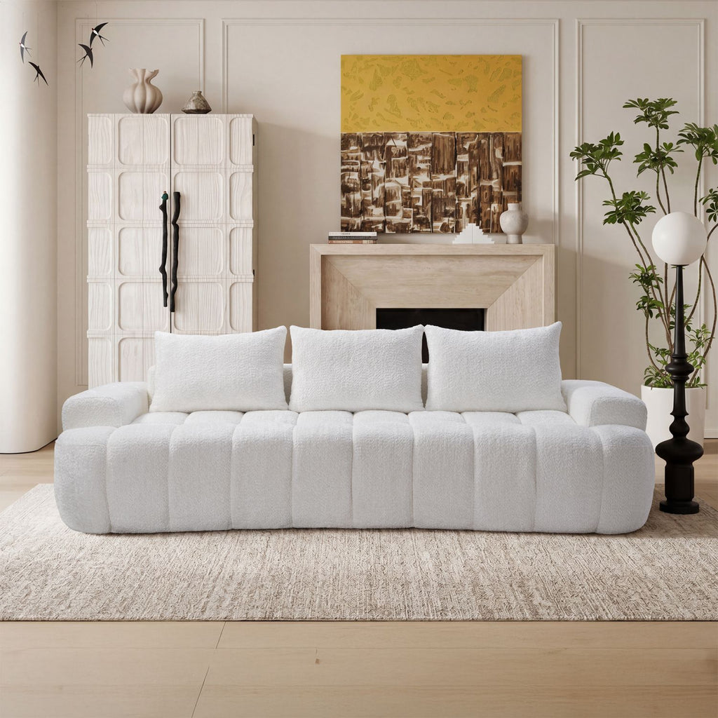 100" Extra Large Curved Front Compressed Sectional Sofa, 3-Seat Cloud-Like Boucle Couch with High Resilience Foam, Easy to Move & Ship, Modern Oversized Sofa for Living Room