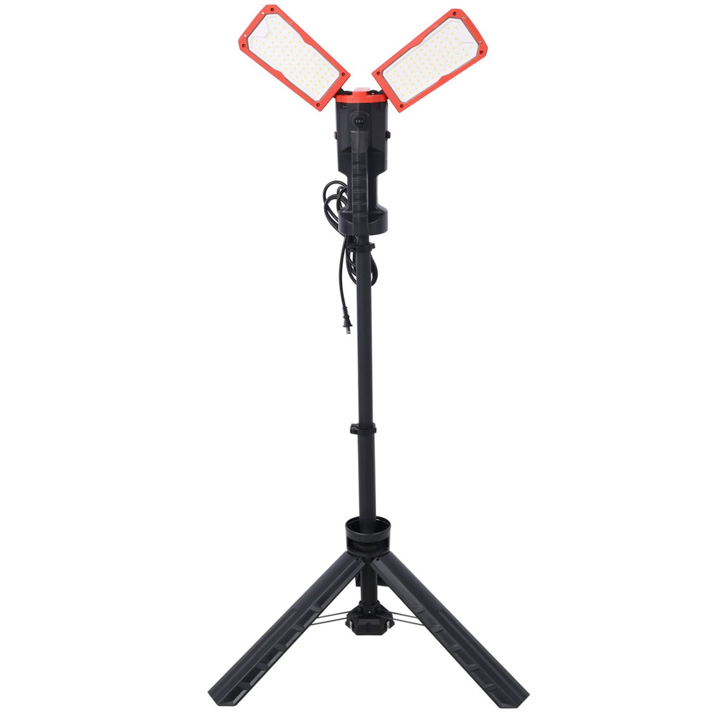 10000 Lumen 100 Watt Dual-Head LED Work Light with Telescoping Tripod, Work Light with Stand Rotating Waterproof Lamps and 9 9Ft 3-Prong Power Cord 2x50W LED worklight with telescoping tripod