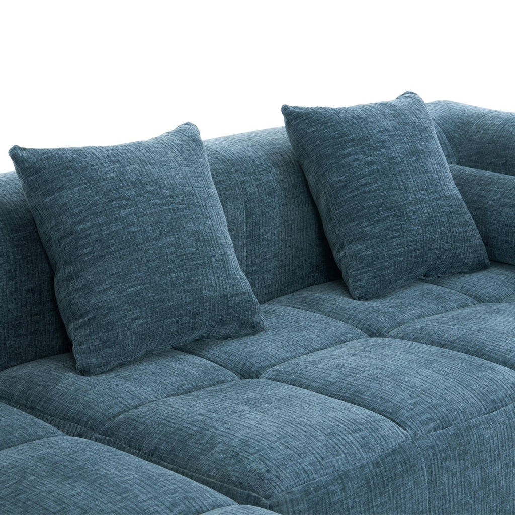 101.2" Sectional Sofa Full-Compressed Sofa Modular Sofa Couch Free-combined Sofa with Deep Seating for Living Room, Blue