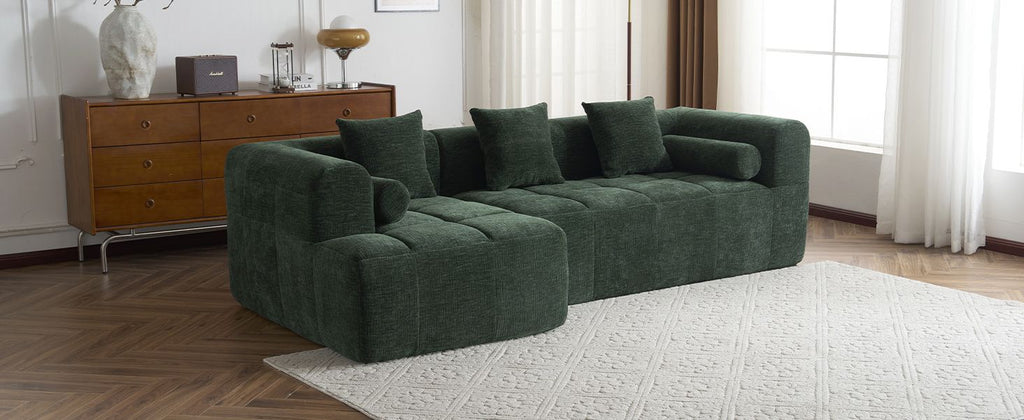 101.2" Sectional Sofa Full-Compressed Sofa Modular Sofa Couch Free-combined Sofa with Deep Seating for Living Room, Green