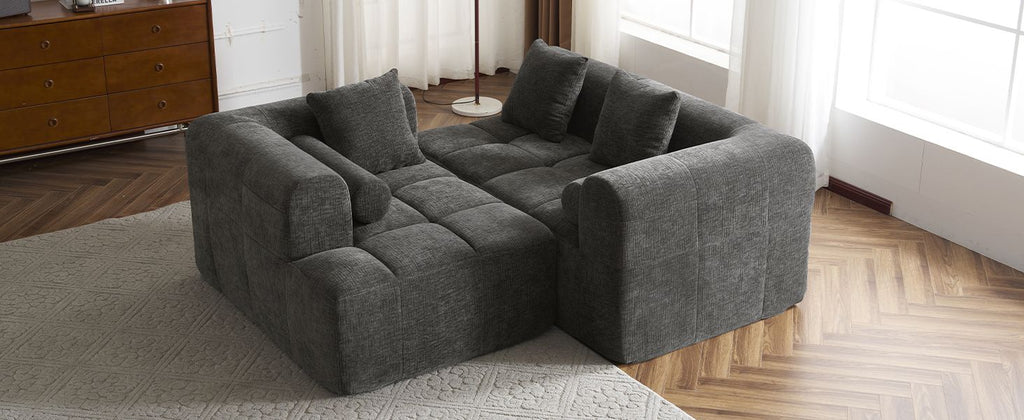 101.2" Sectional Sofa Full-Compressed Sofa Modular Sofa Couch Free-combined Sofa with Deep Seating for Living Room, Grey