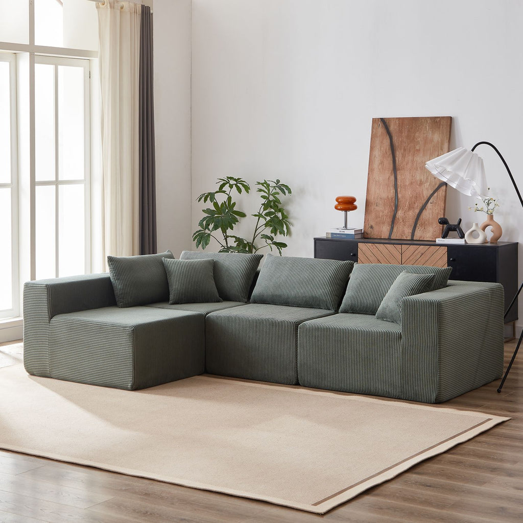 104-Inch Corduroy Modular L Shaped Sectional Sofa,Luxury Floor Couch Set,Upholstered Indoor Furniture,Foam-Filled Compressed Sofa for Living Room,Bedroom,4 PC Free Combination