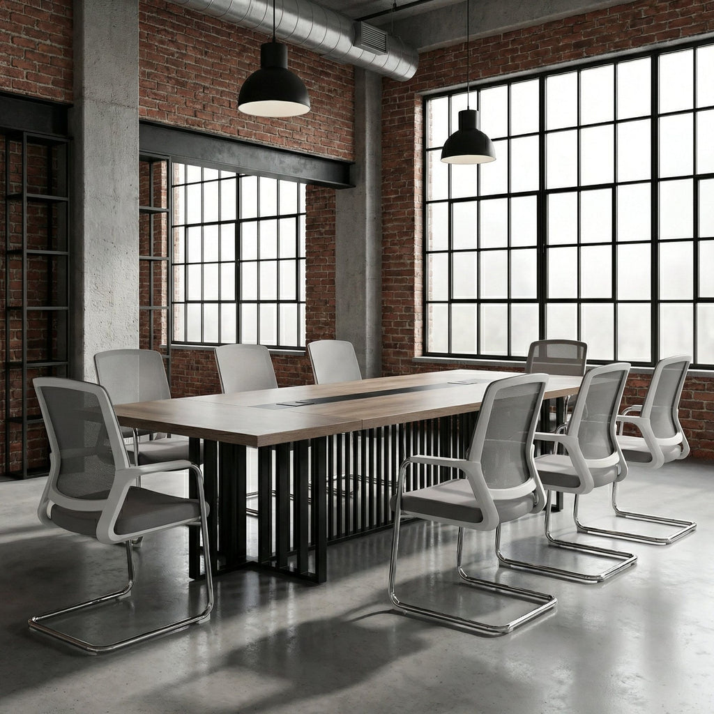10.5ft Large Conference Table - 2" Thick Top & Metal Grid Base | Easy Assembly | Cable Management | Commercial Office Desk, Modern Executive Meeting Table for Office (10-20 People)