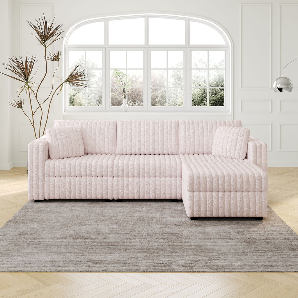106.3" Soft 3-Person Sofa. Matches 30.7" Ottoman with Hydraulic Lift. Comfortable & Stylish. For Bedroom Light Pink.