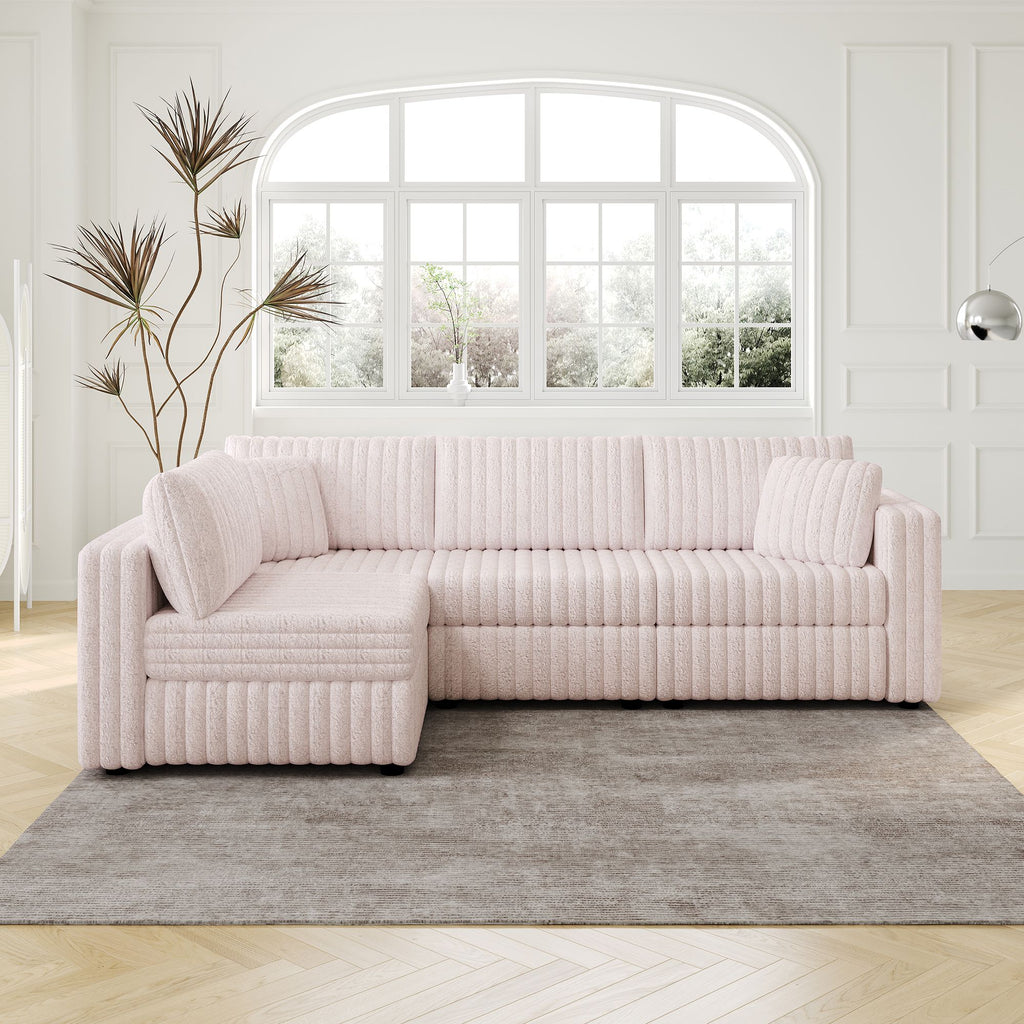 106.3" Soft L-shaped 4-Person Sofa. Comfortable & Stylish. Matches Bedroom & Living Room.Light Pink.Modern plush furniture. Modular design for versatility. L-shape offers unique style