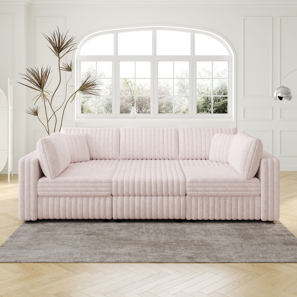 106.3" Soft U-shaped 6-Person Sofa. Matches 30.7" Ottoman with Hydraulic Lift. Comfortable & Stylish. For Bedroom & Living Room. Light Pink.Modern Furniture. Modular Design.