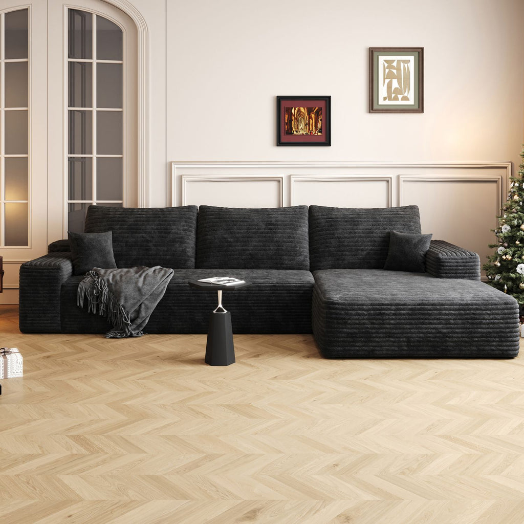 107" Cloud Sectional Couch with L-Shape Chaise,Modern Modular Sofa with Deep Seat, Upholstered Couches for Living Room Bedroom,No Assembly Required, BLACK(Plush Corduroy Fabric)