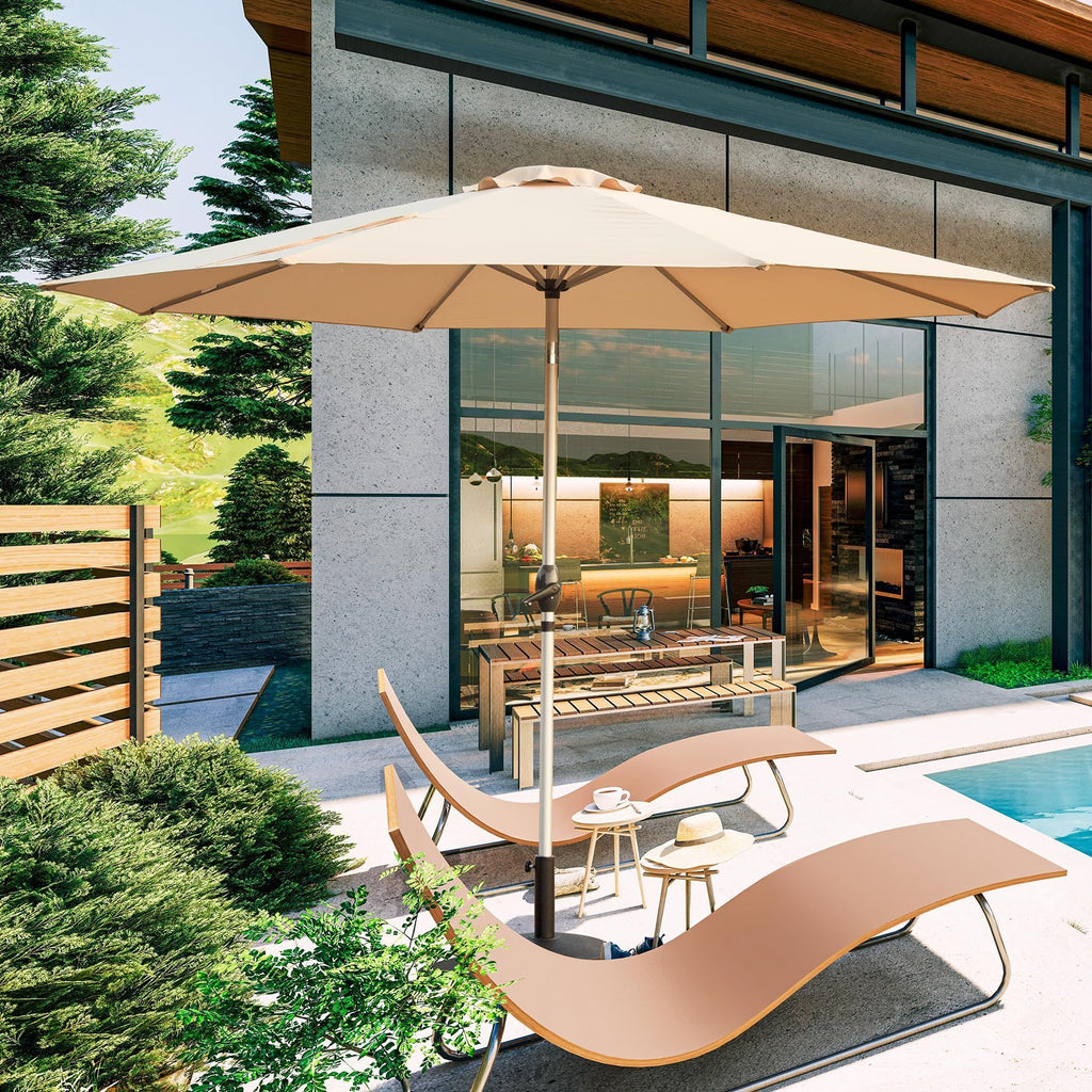 10FT Patio Umbrella, Outdoor Table Umbrella with Push Button Tilt and Crank, UV Protection Waterproof Market Sun Umbrella with 8 Sturdy Ribs for Garden, Deck, Backyard, Pool (Beige)