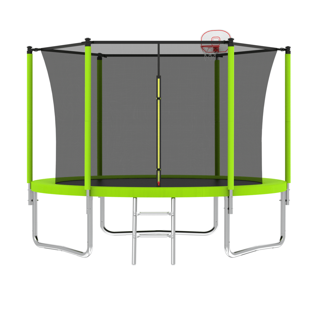 10FT Trampoline for Kids, Basketball Hoop and Ladder, Outdoor Kids Trampoline with Safety Enclosure,Fast Assembly for Backyard Fun,ASTM Approved