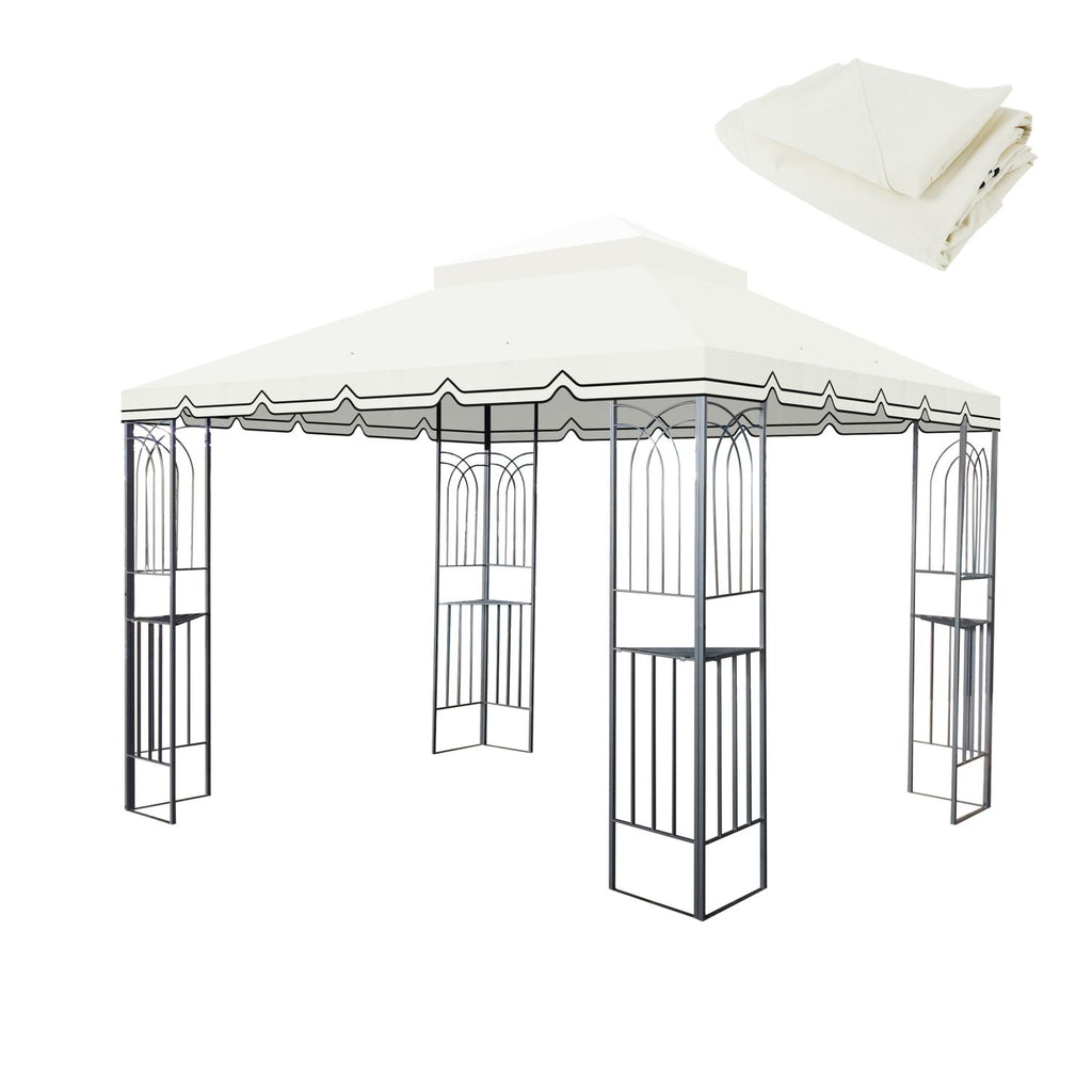 10x10 Ft Outdoor Patio Gazebo Replacement Canopy,Double Tiered Gazebo Tent Roof Top Cover Only Great Wall border(Frame Not Include)-Beige