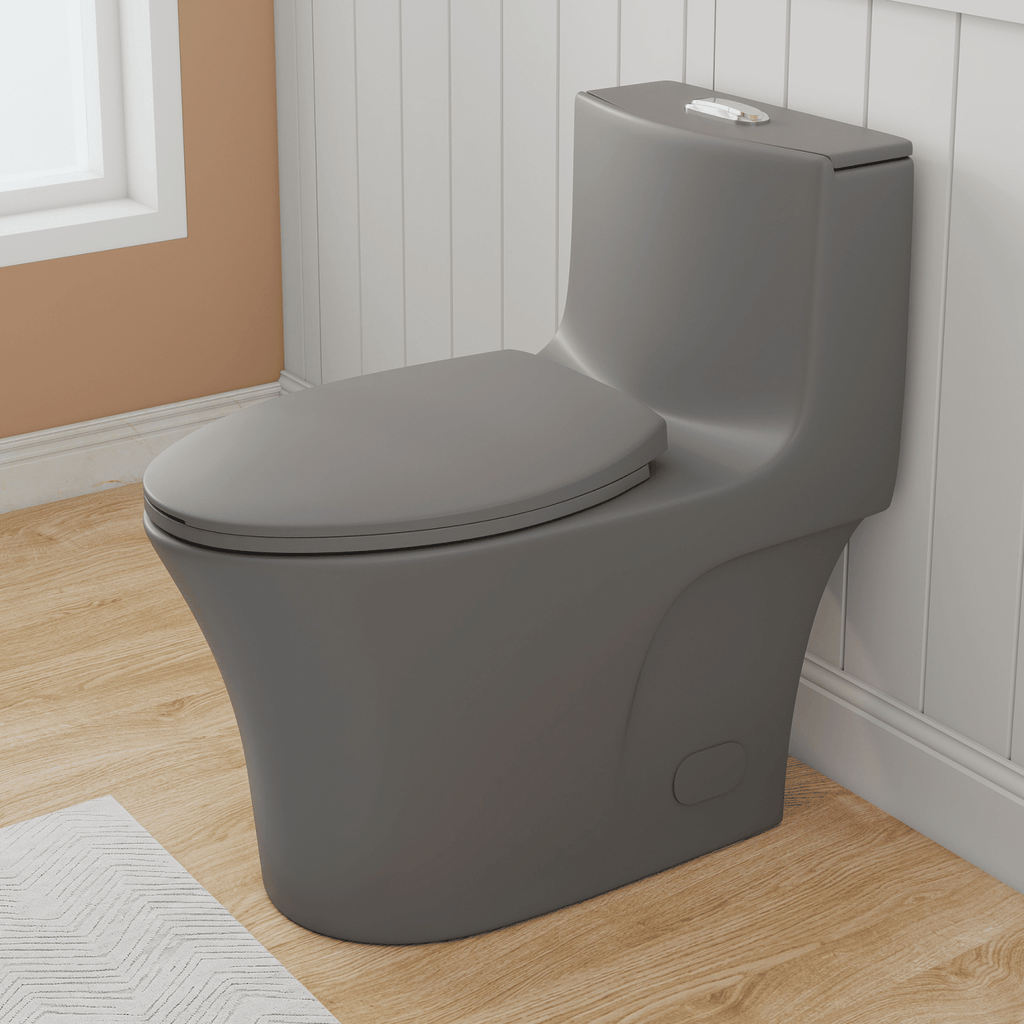 1.1/1.6 GPF Tornado Flush One-Piece Toilet Elongated, Siphonic S-trap 12",Soft Closing Seat, Button on Tank top ,Powerful Dual Flush MAP 1000g, Comfort Chair Seat ADA Height 17", Light gray LG-002