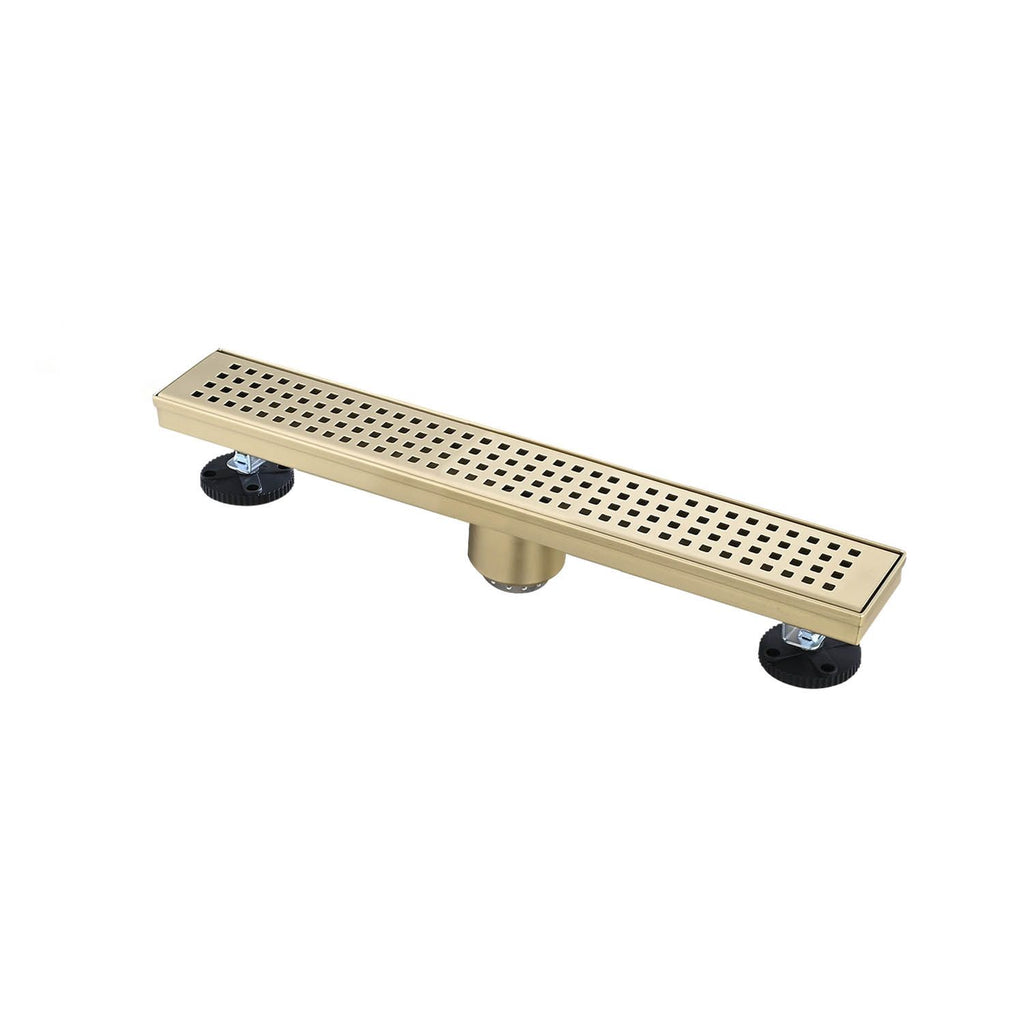 12 Inches Linear Shower Drain with Removable Quadrato Pattern Grate, 304 Stainless Shower Drain Included Hair Strainer and Leveling Feet