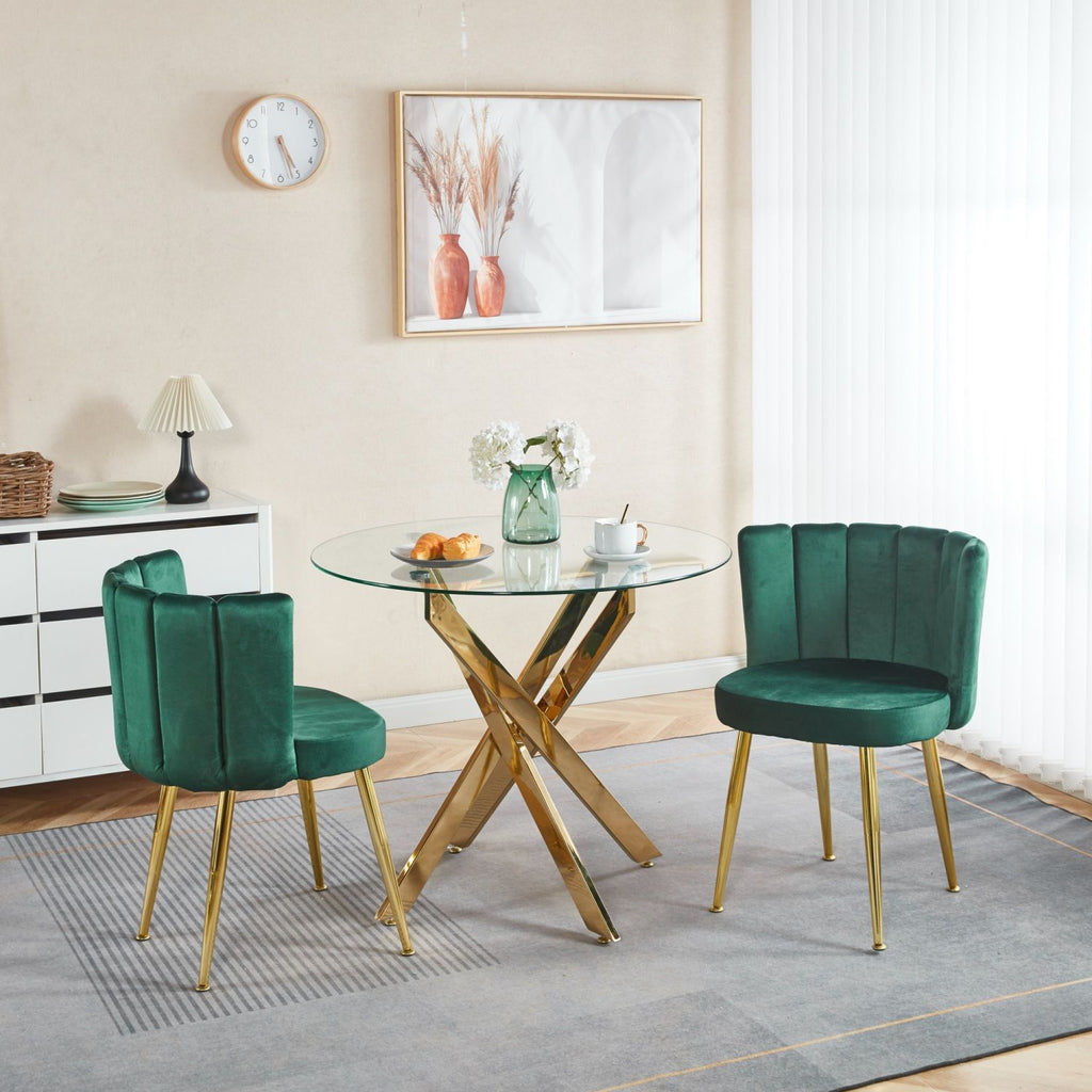 1+2,3pieces dining set, Table metal leg Mid-century Dining Table for 4-6 people With Glass Table Top, Pedestal Dining Table, End Table Leisure Coffee Table