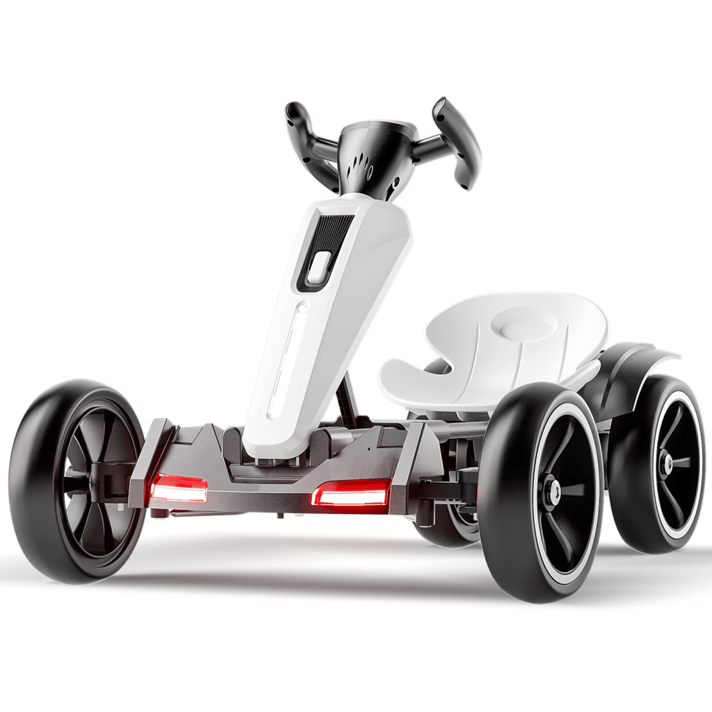 12V electric Kids Pedal Go Kart, Folder Go Kart, Outdoor Ride on Toy with Adjustable Seat, 4 Non-Slip EVA Wheels for Boys and Girls For Age 3-6 Years Old, (White)