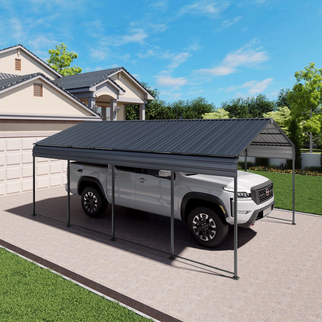 12x20 FT Heavy Duty Metal Carport With Galvanized Steel Roof With Enhanced Base Outdoor Car Port Shelter for Cars, Trucks and Boats