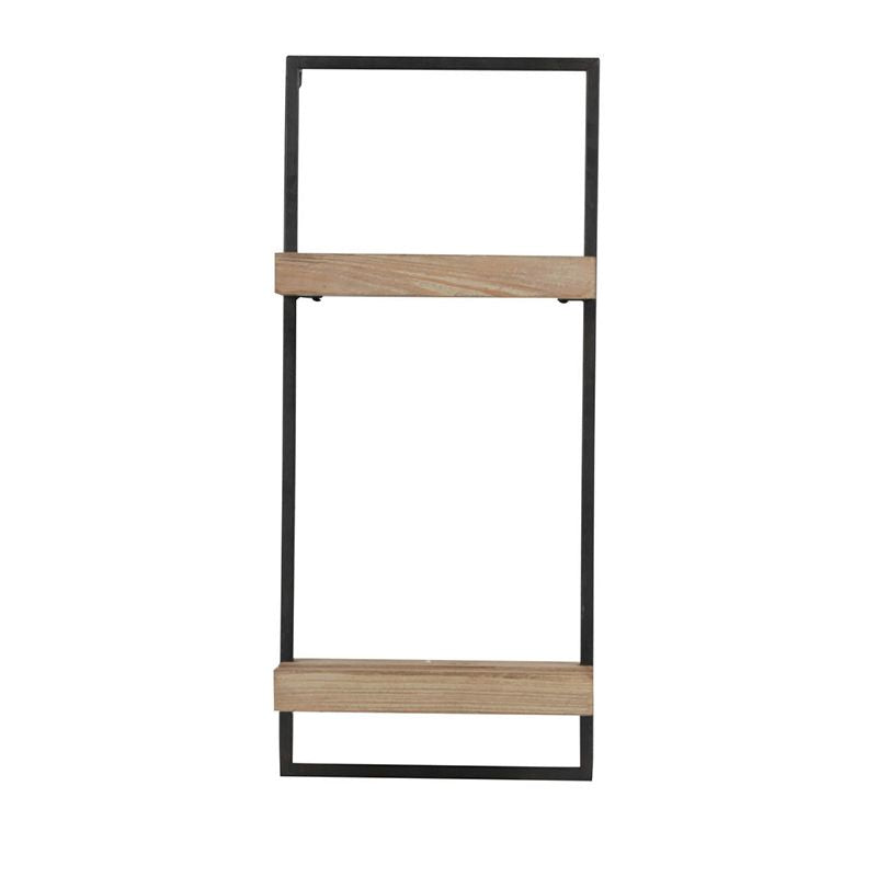12x6x27" Iron and Wood Wall Shelf With Two Shelves