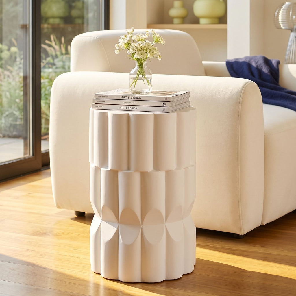 13 inch Handmade white MgO Side Table for Both Indoor and Outdoor Use