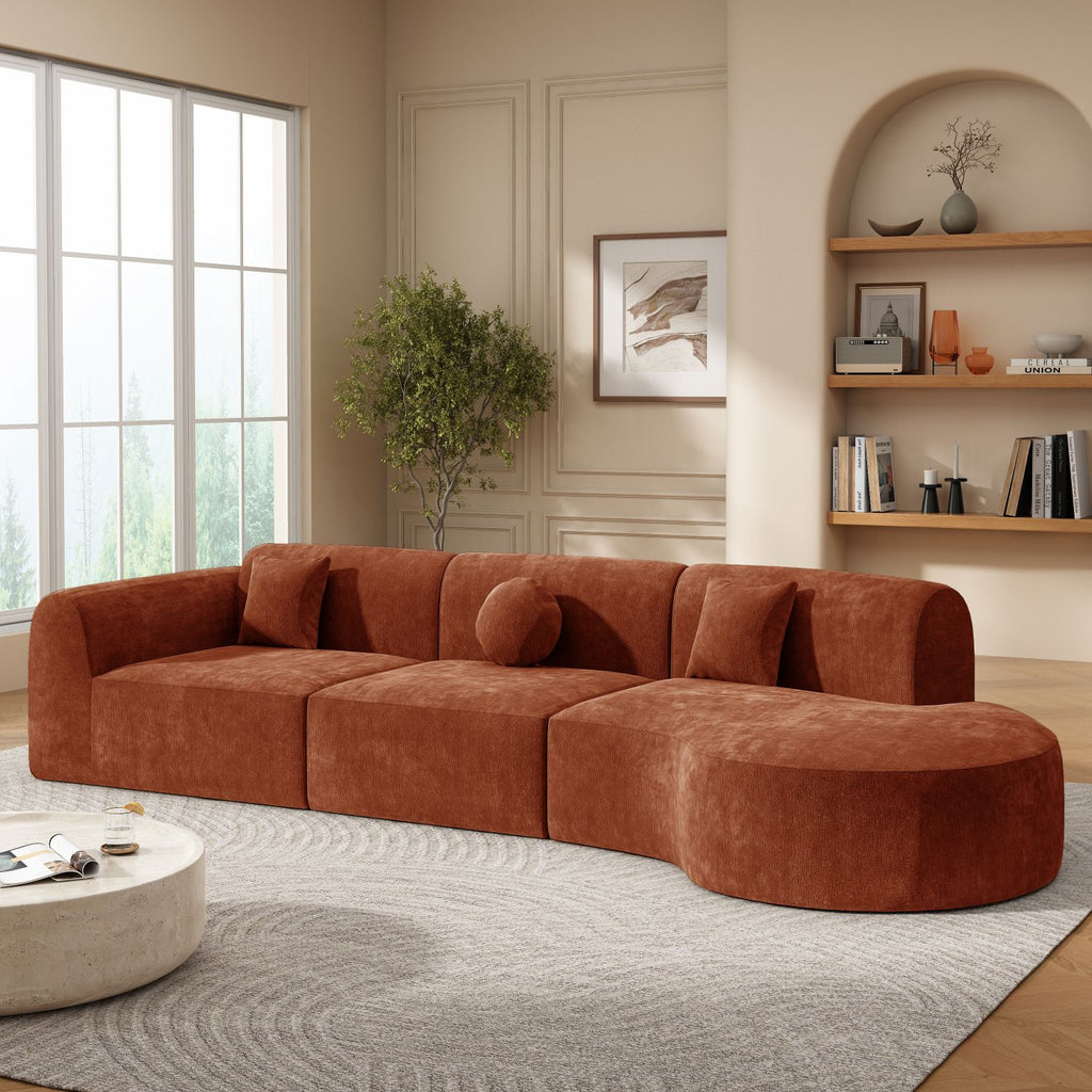 140" Modern Curved Sectional Sofa with High-Density Fully Compressed Sponge and Chaise Lounge, 3-Piece Set, Fully Assembled Right Hand Facing, Perfect for Living Room, Lounge