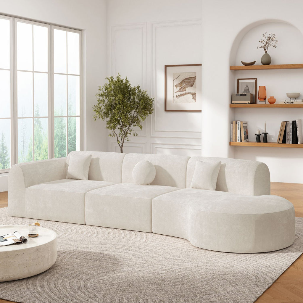 140" Modern Curved Sectional Sofa with High-Density Fully Compressed Sponge and Chaise Lounge, 3-Piece Set, Fully Assembled Right Hand Facing, Perfect for Living Room, Lounge