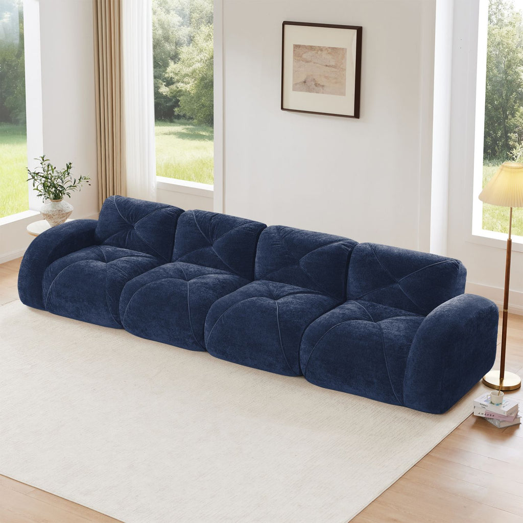 140''Soft Velvet Fabric,Boneless Sofa With Tufted,32D High Density Sponge,Ergonomic Design Bottom,No Assembly Required,Bottom Anti-Slip Design,For Living Rooms,Home Theater,Blue