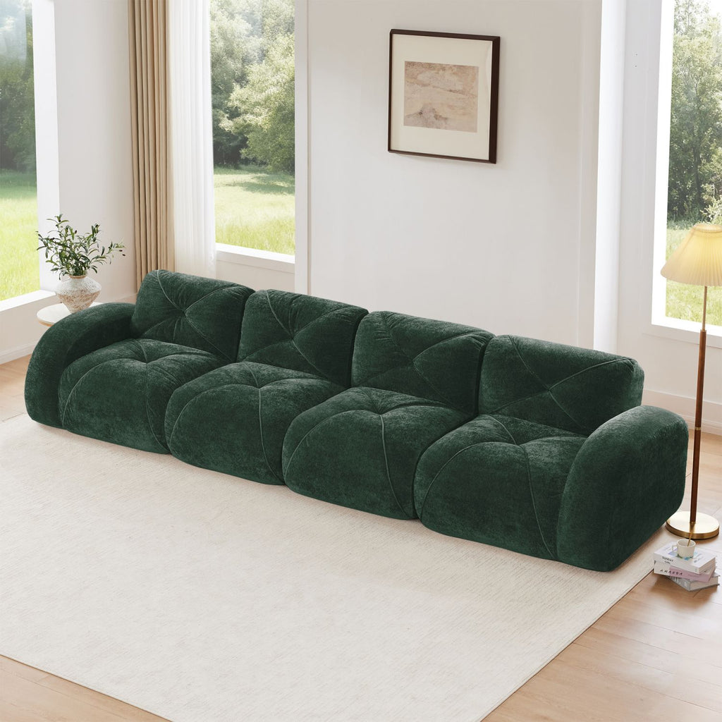 140''Soft Velvet Fabric,Boneless Sofa With Tufted,32D High Density Sponge,Ergonomic Design Bottom,No Assembly Required,Bottom Anti-Slip Design,For Living Rooms,Home Theater,Green