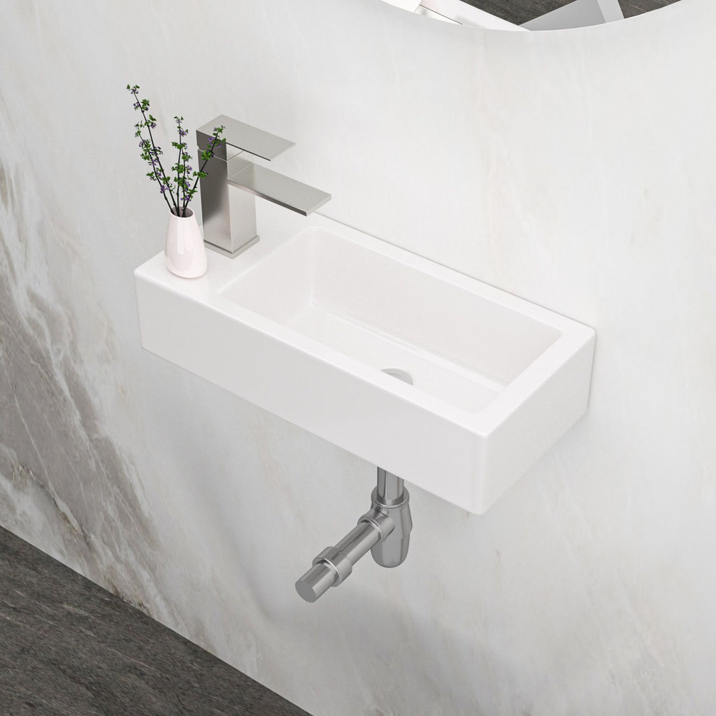 14.57x7.28 Inch White Ceramic Rectangle Wall Mount Bathroom Sink with Single Faucet Hole