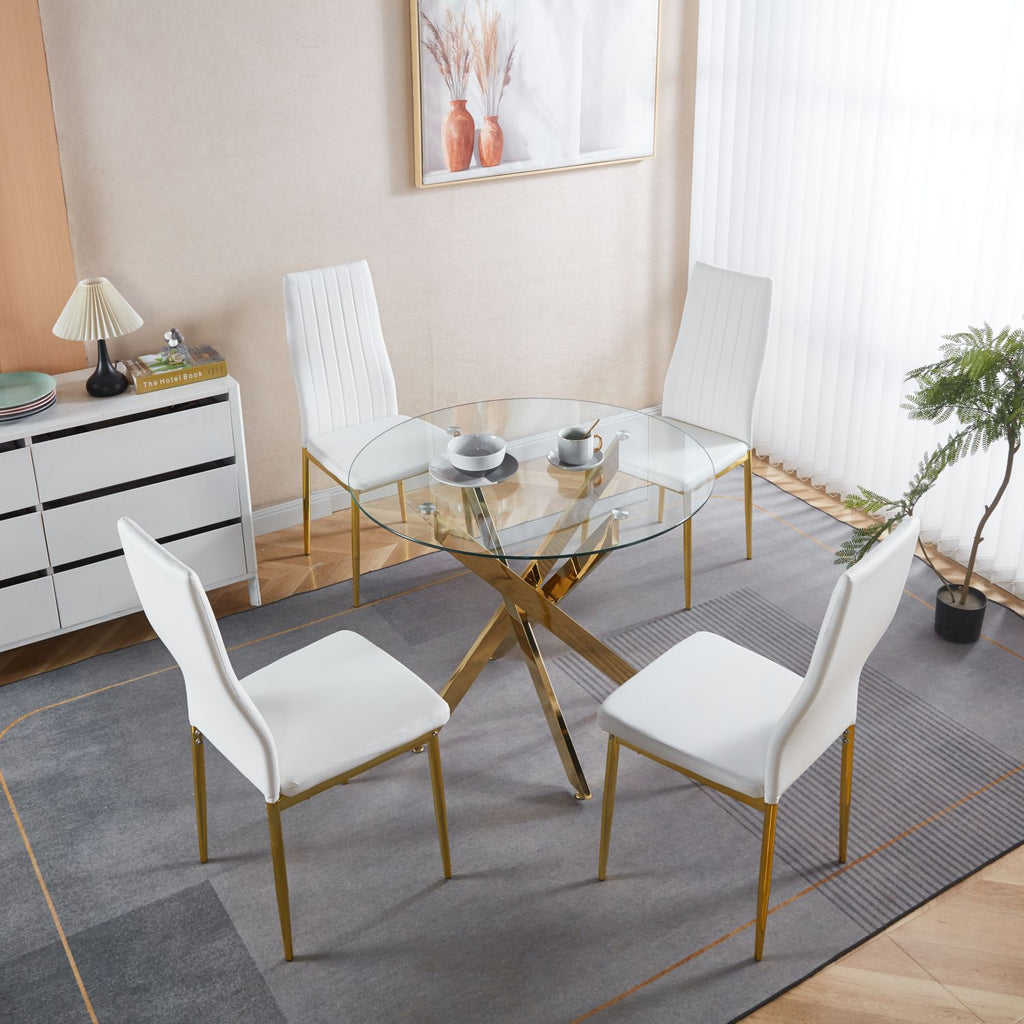 1+4,5pieces dining set, Table metal leg Mid-century Dining Table for 4-6 people With Glass Table Top, Pedestal Dining Table, End Table Leisure Coffee Table