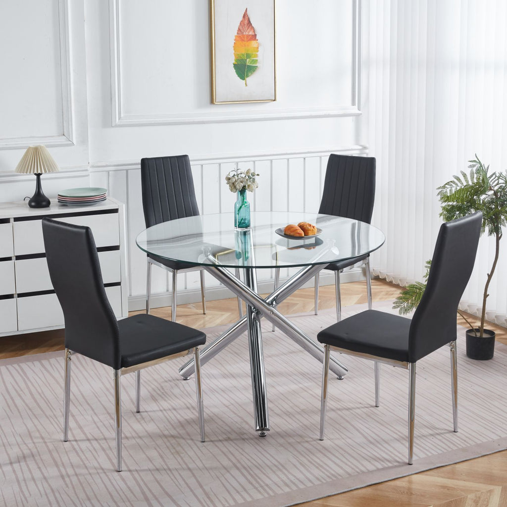 1+4,5pieces dining set, Table metal leg Mid-century Dining Table for 4-6 people With Glass Table Top, Pedestal Dining Table, End Table Leisure Coffee Table
