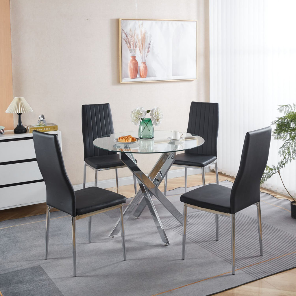1+4,5pieces dining set, Table metal leg Mid-century Dining Table for 4-6 people With Glass Table Top, Pedestal Dining Table, End Table Leisure Coffee Table.