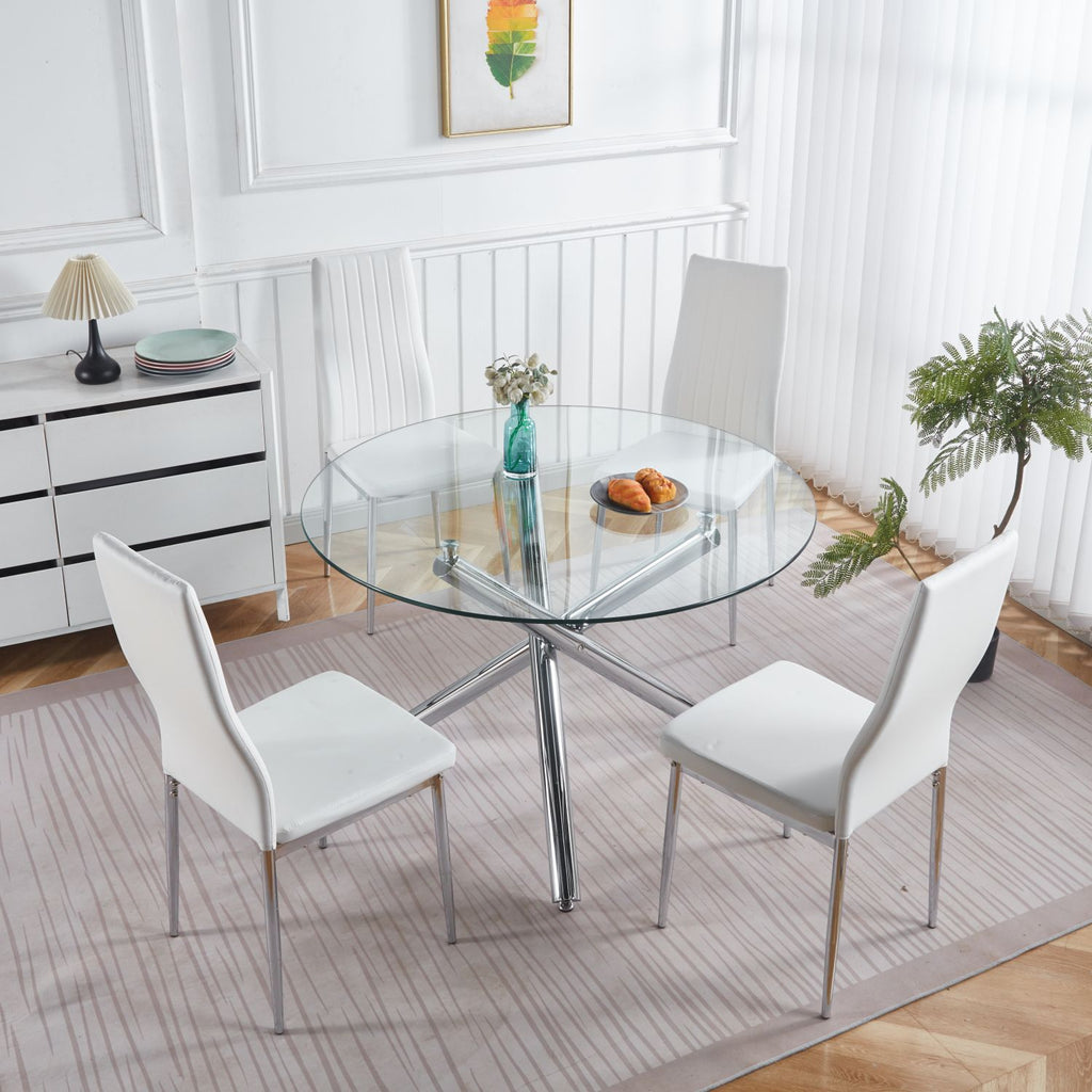 1+4,5pieces dining set, Table metal leg Mid-century Dining Table for 4-6 people With Glass Table Top, Pedestal Dining Table, End Table Leisure Coffee Table