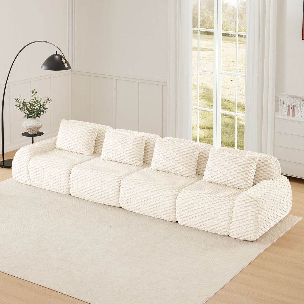 146" Modern Modular Sectional Sofa for Living Room,Flannelette Fabric,Oversized 4-Seater Couch,Deep Seat,Boneless sofa,Buckle connection,Anti-slip Design,No Assembly,Cream