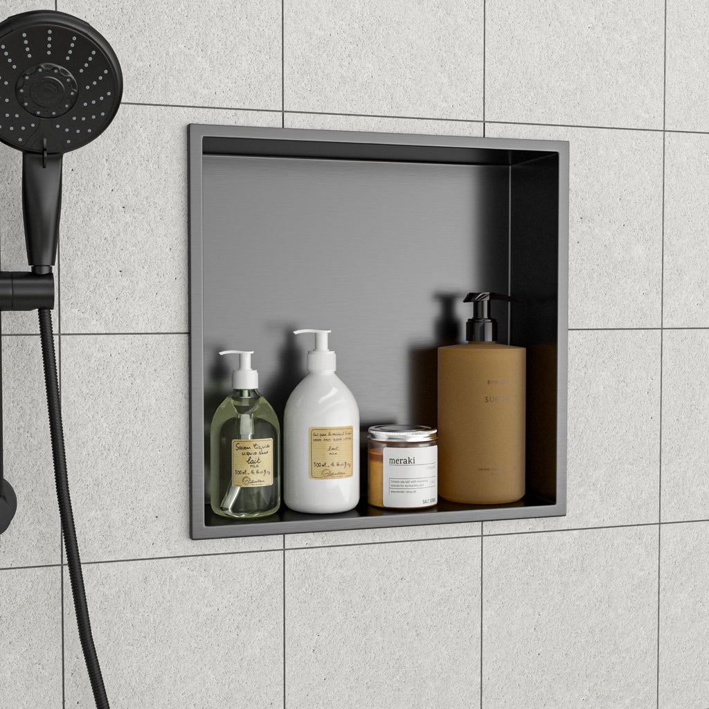 15" x 15" Stainless Steel Shower Niche, Gunmetal Black
