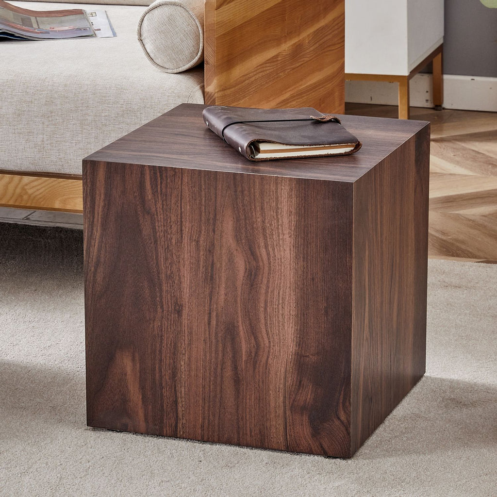 15.7*15.7*15.7 Inch Walnut Wood Grain MDF Coffee Table - Luxurious Design, Perfect Living Room Accent.Cube fashion texture design coffee table, suitable for various situations and scenes.