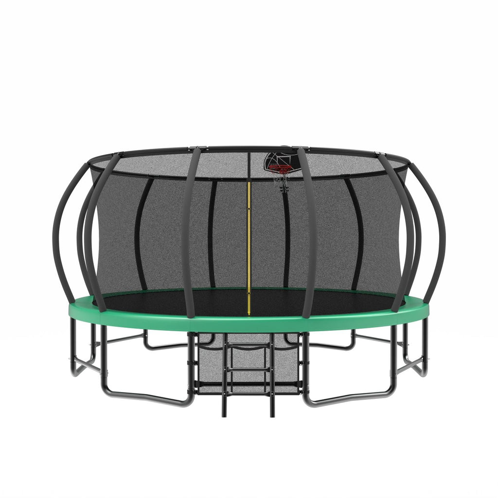 15FT Trampoline with Basketball Hoop - Recreational Trampolines with Ladder ,Shoe Bag and Galvanized Anti-Rust Coating