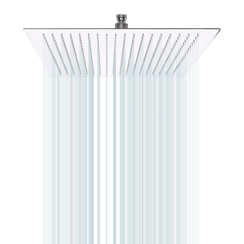 16 Inch Chrome Rain Shower Head, Square Ultra Thin 304 Stainless Steel High Pressure Shower Head