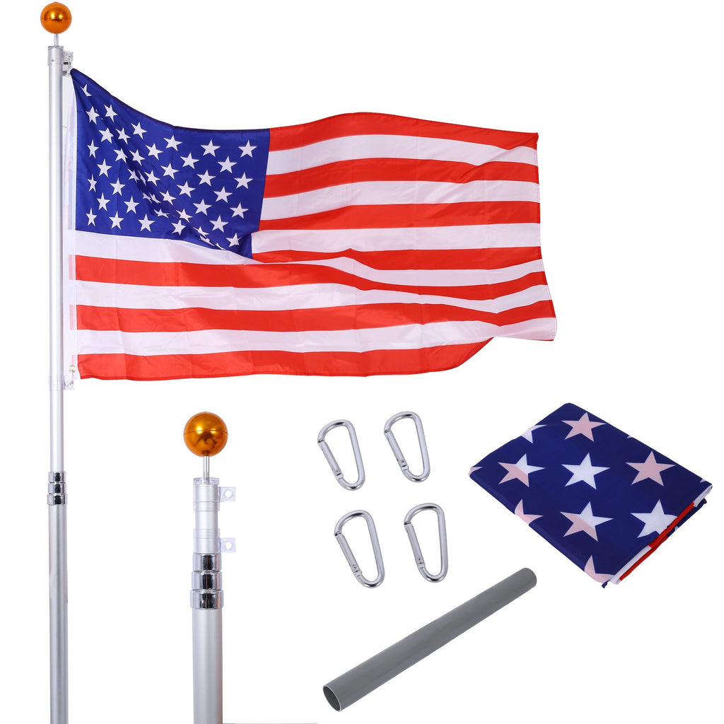 16FT Telescopic Flag Pole Kit, Sectional Flag Pole Kit, Extra Thick Heavy Duty Aluminum Flagpole, Outdoor Inground Flag Poles with Topper Balls for Yard, Residential or Commercial