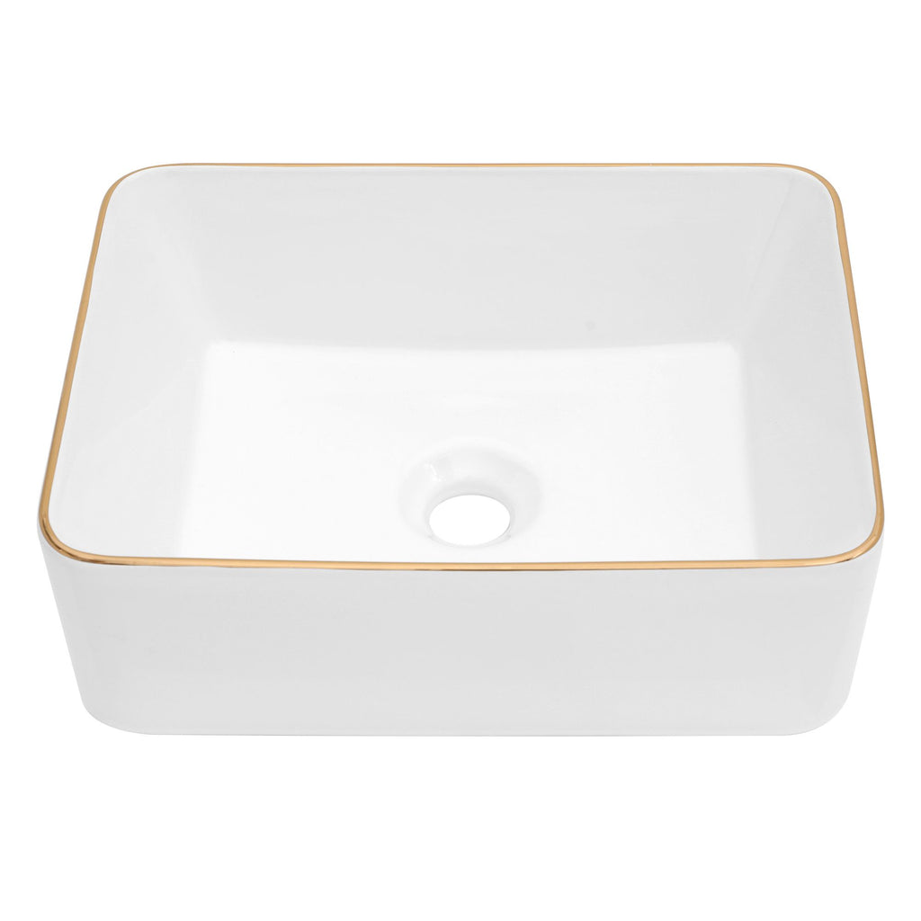 16x12 Inch White Ceramic Rectangular Vessel Bathroom Sink