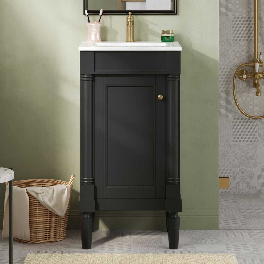 18" French Style Bathroom Cabinet with Storage, Small Space Solution with Ceramic Sink, Adjustable Shelf, Soft-Closing Hinges