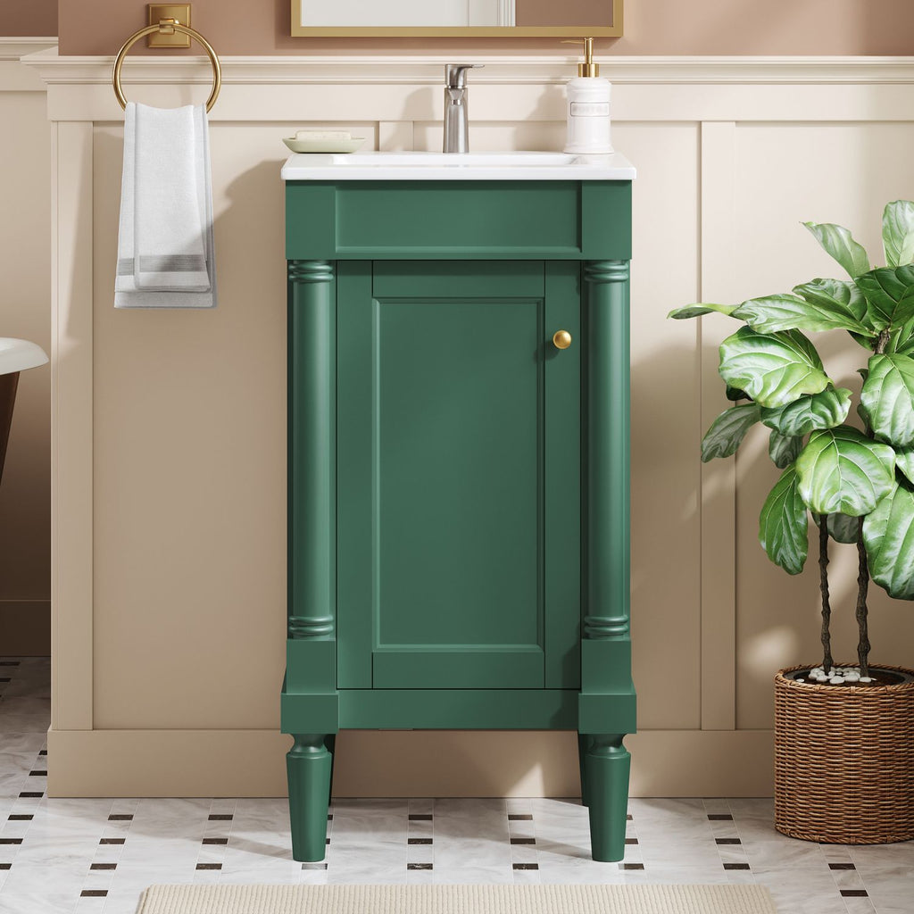 18" French Style Bathroom Cabinet with Storage, Small Space Solution with Ceramic Sink, Adjustable Shelf, Soft-Closing Hinges