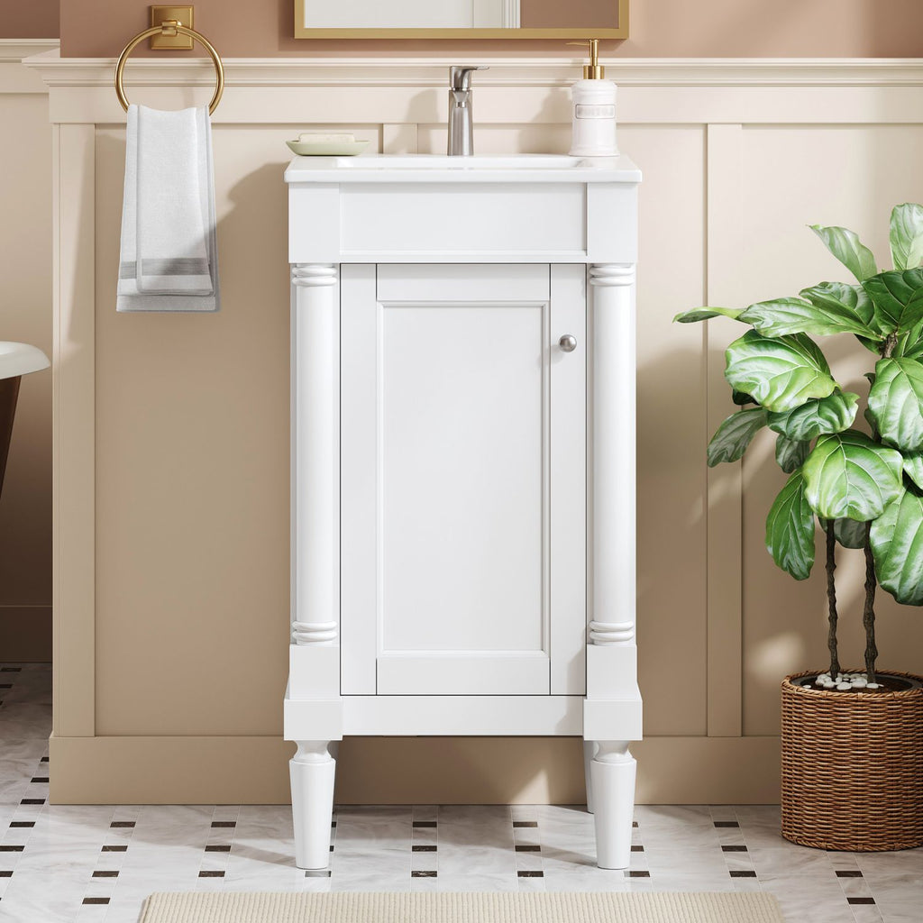 18" French Style Bathroom Cabinet with Storage, Small Space Solution with Ceramic Sink, Adjustable Shelf, Soft-Closing Hinges